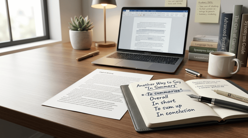 Writing alternatives to in summary including to summarize and in conclusion
