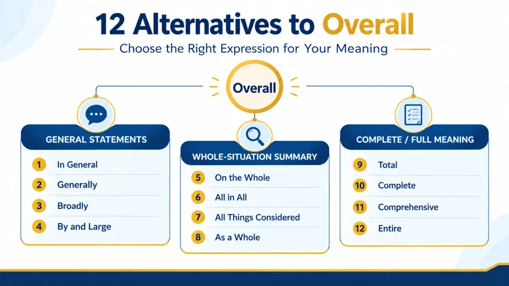 12 alternatives to overall including in general, generally, on the whole, and all in all