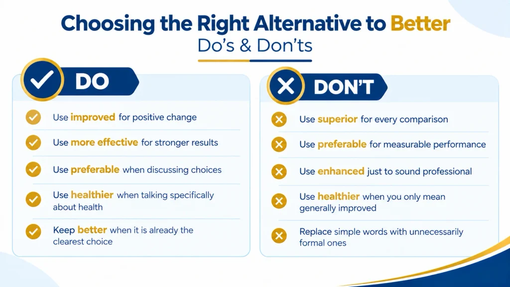 Do’s and don’ts for choosing the right alternative to better in English