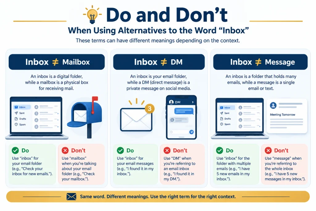 Professional and casual alternatives for the word inbox