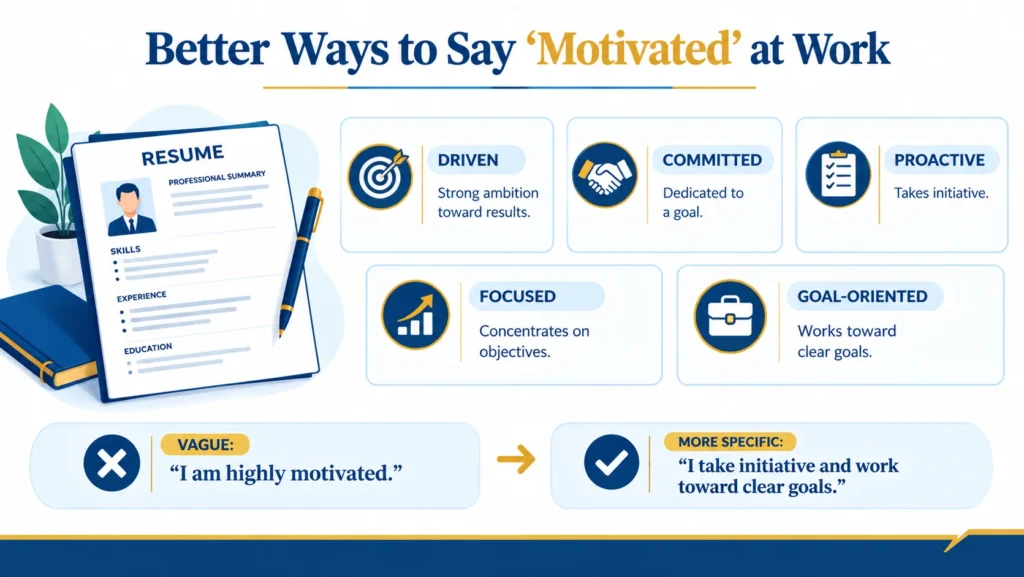 professional alternatives to motivated for resumes and job interviews