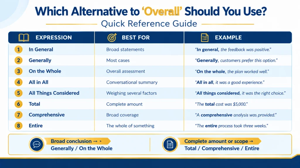 Quick reference guide to alternatives for overall and when to use each one