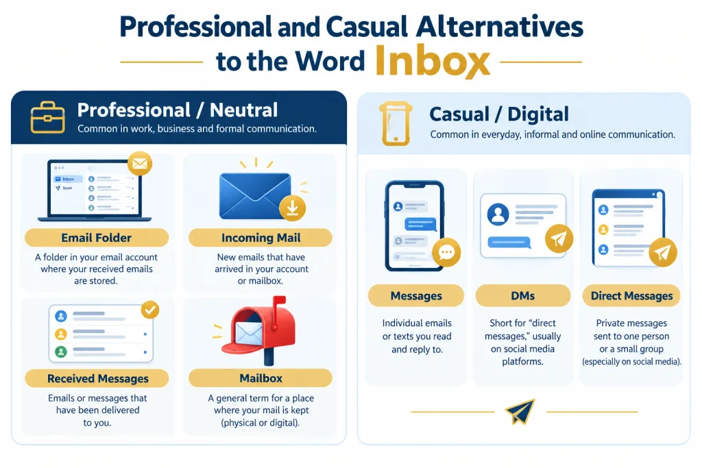 Professional and casual alternatives for the word inbox