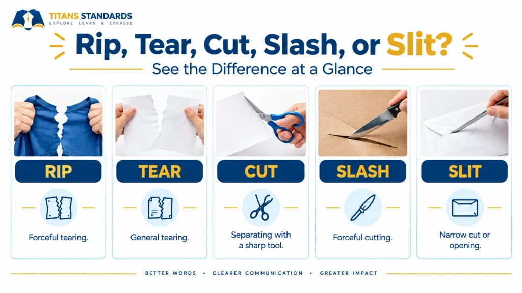 Decision guide showing which alternative to rip to use for tearing, shredding, splitting, or cutting
