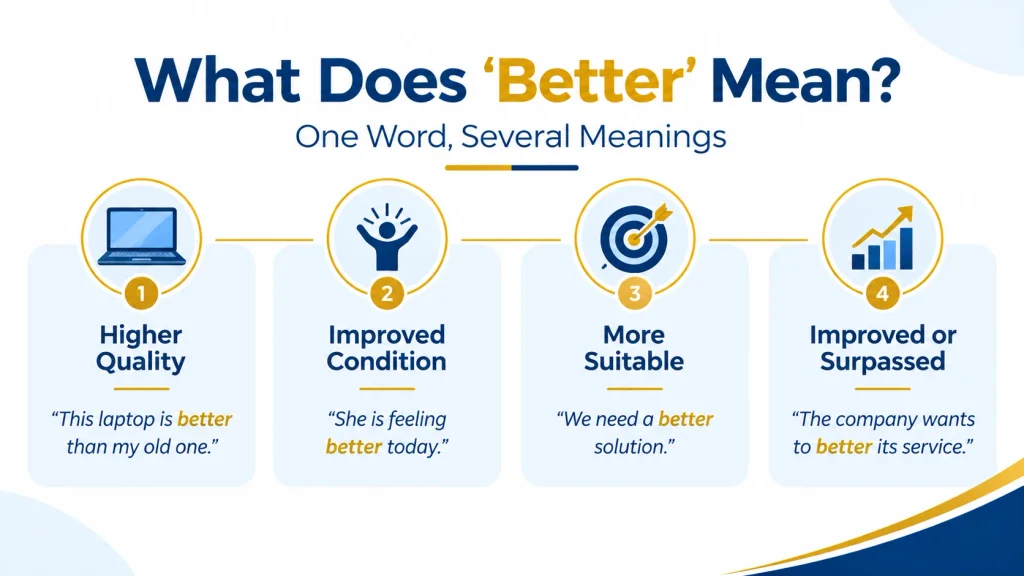 What does better mean with examples of quality, improvement, suitability, and performance