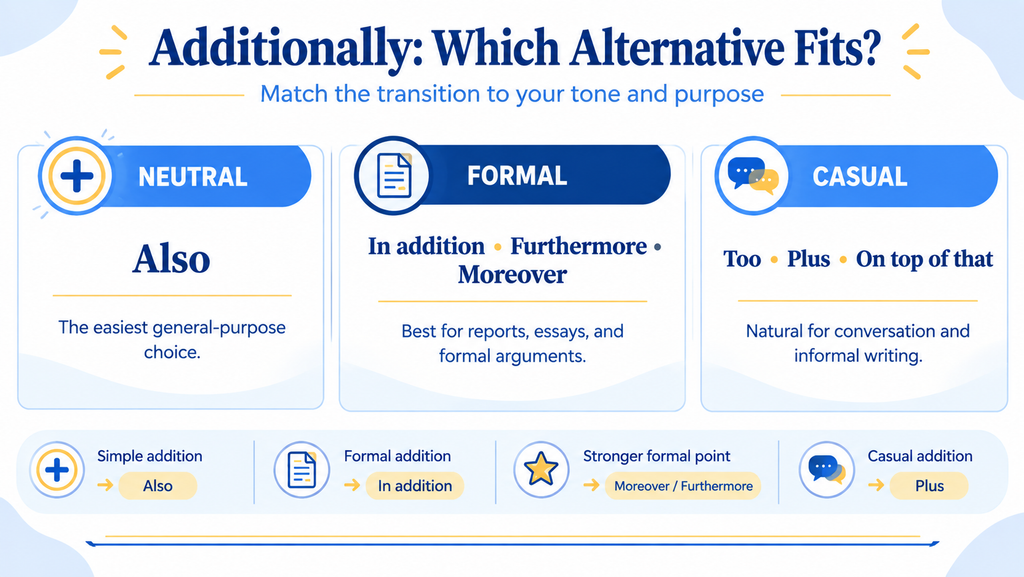 Additionally alternatives comparison showing formal, neutral, and casual English
