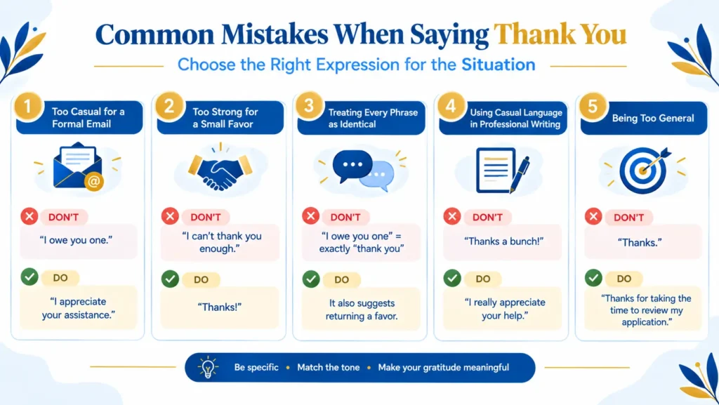 common mistakes when using thank you alternatives in English