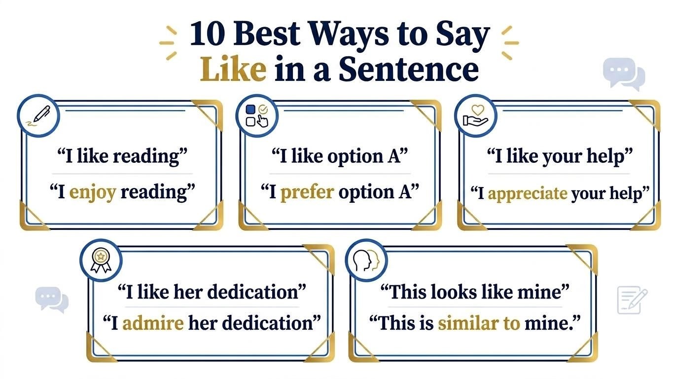 Real sentence examples using enjoy, prefer, appreciate, admire, and similar to instead of like.